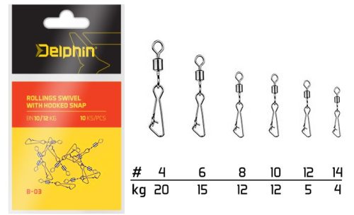 Delphin - Rollings Swivel With Hooked Snap 8-as