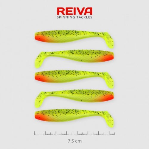 Reiva - Flat Minnow Shad 7,5cm Zöld-Piros Flitter 5db/cs